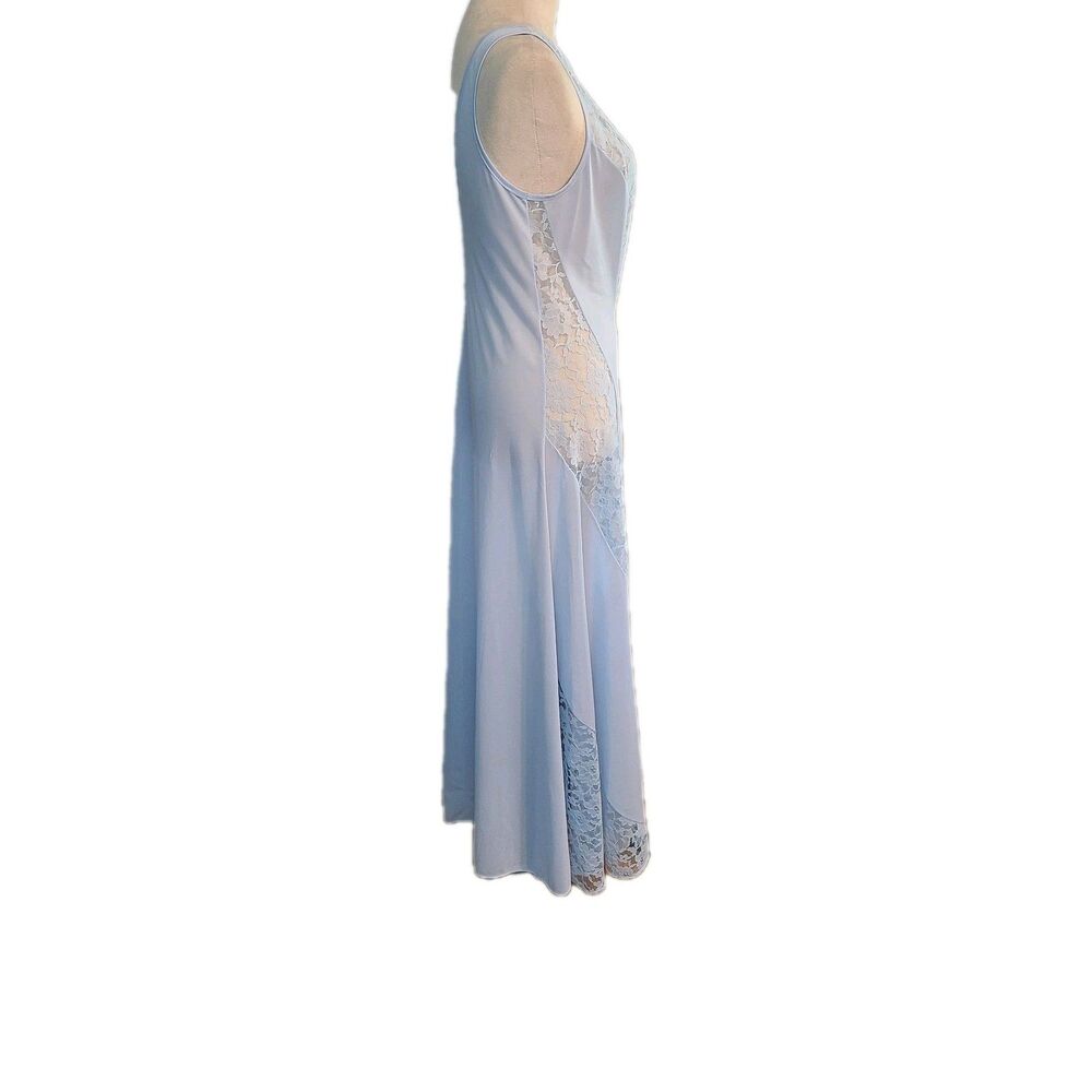 VTG Union Made Pastel Blue Lace Nightgown Maxi Slip Dress ILGWU Sz L Coquette - Picture 3 of 8